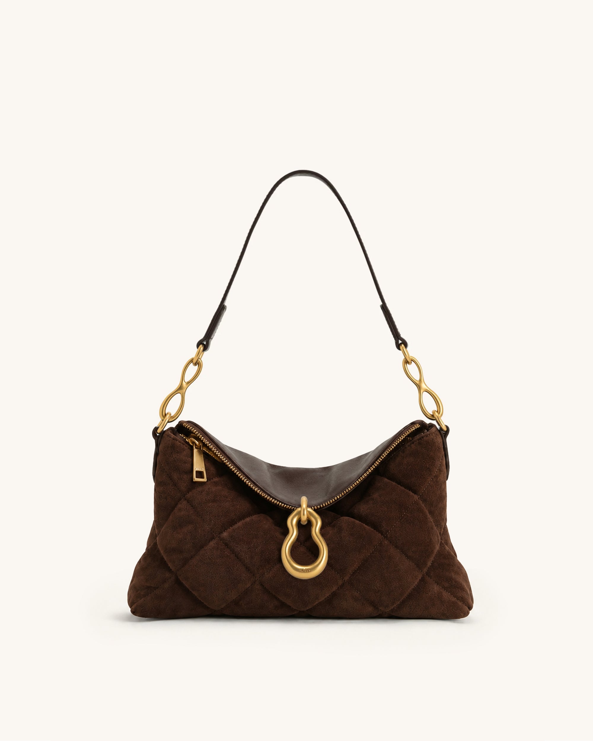 Jayla Metal Pendant Embellished Quilted Shoulder Bag - Dark Brown