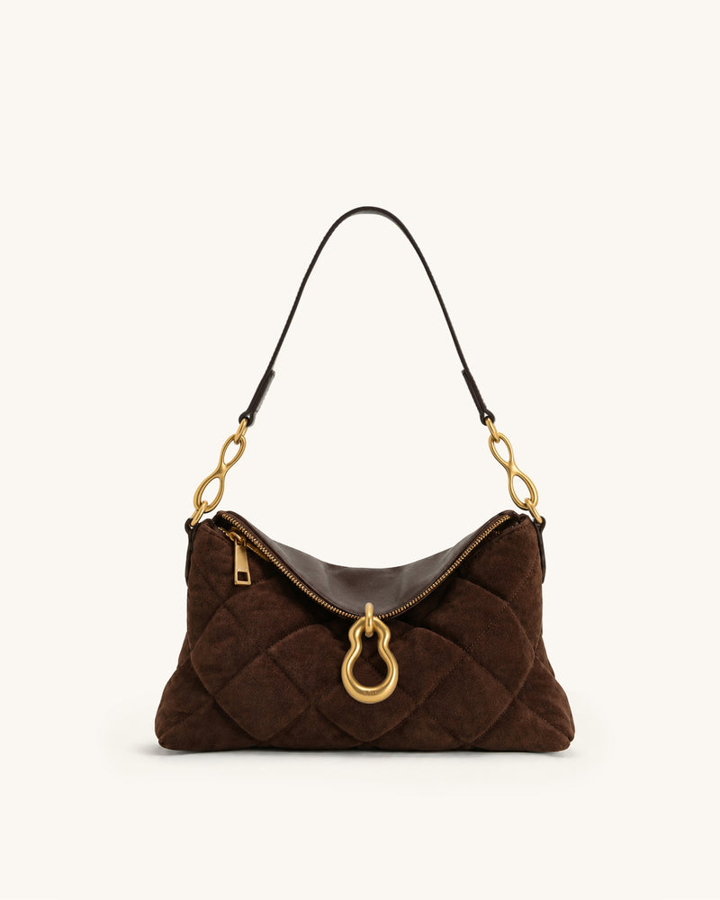 Jayla Metal Pendant Embellished Quilted Shoulder Bag - Dark Brown