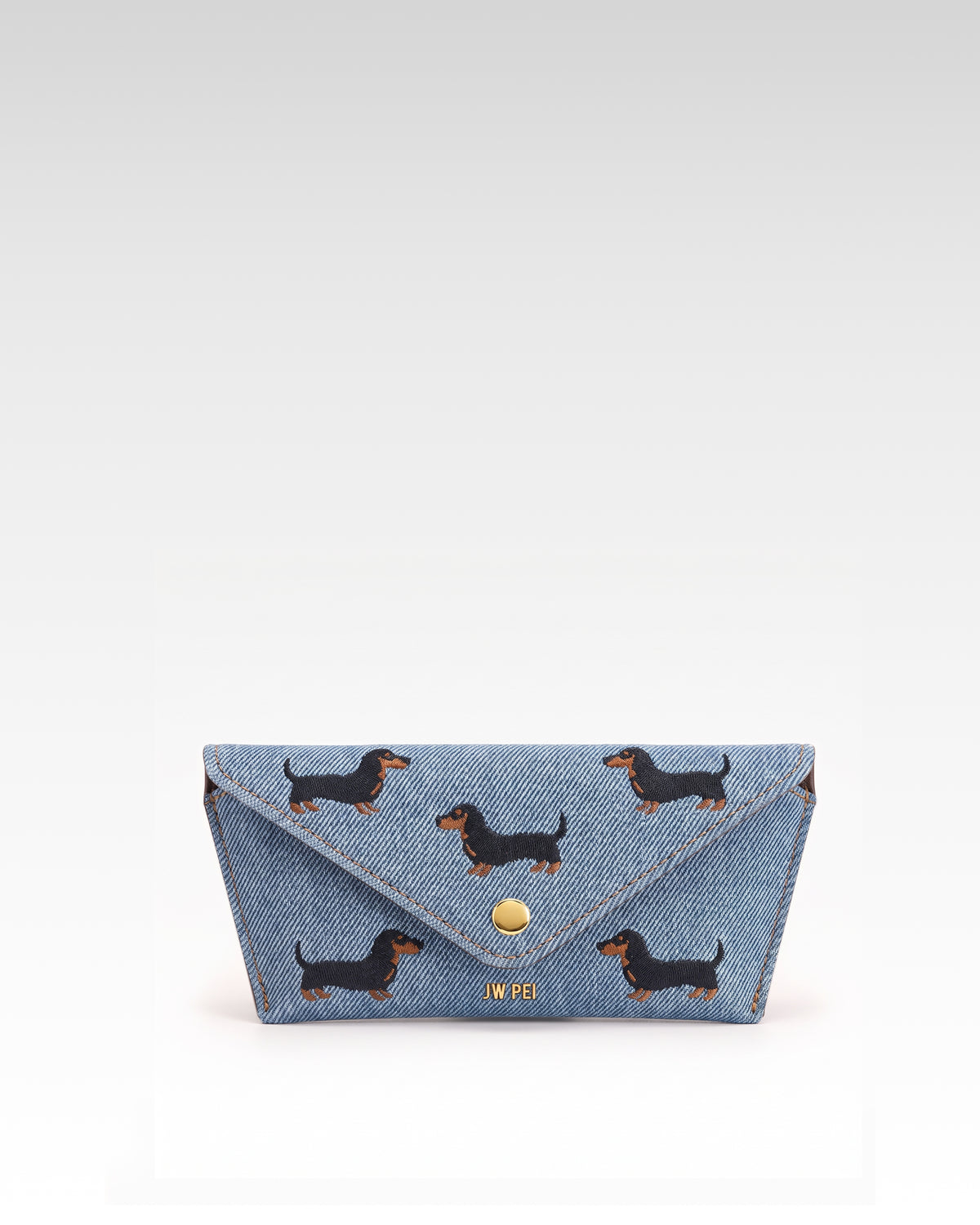 Dachshund Embroidered Denim Glasses Case – Blue