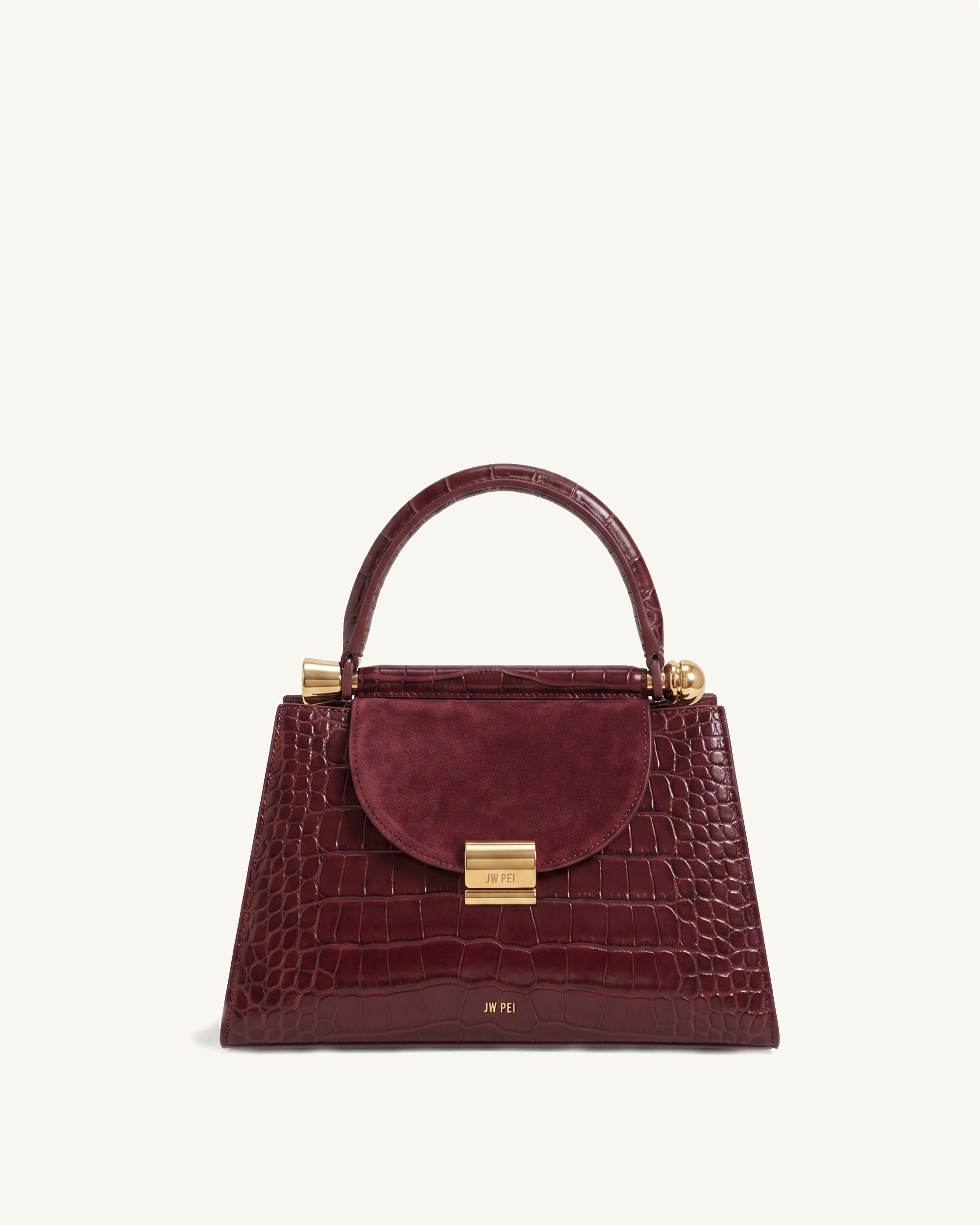Naomi Faux Suede Flap Top Handle Bag - Burgundy Croc