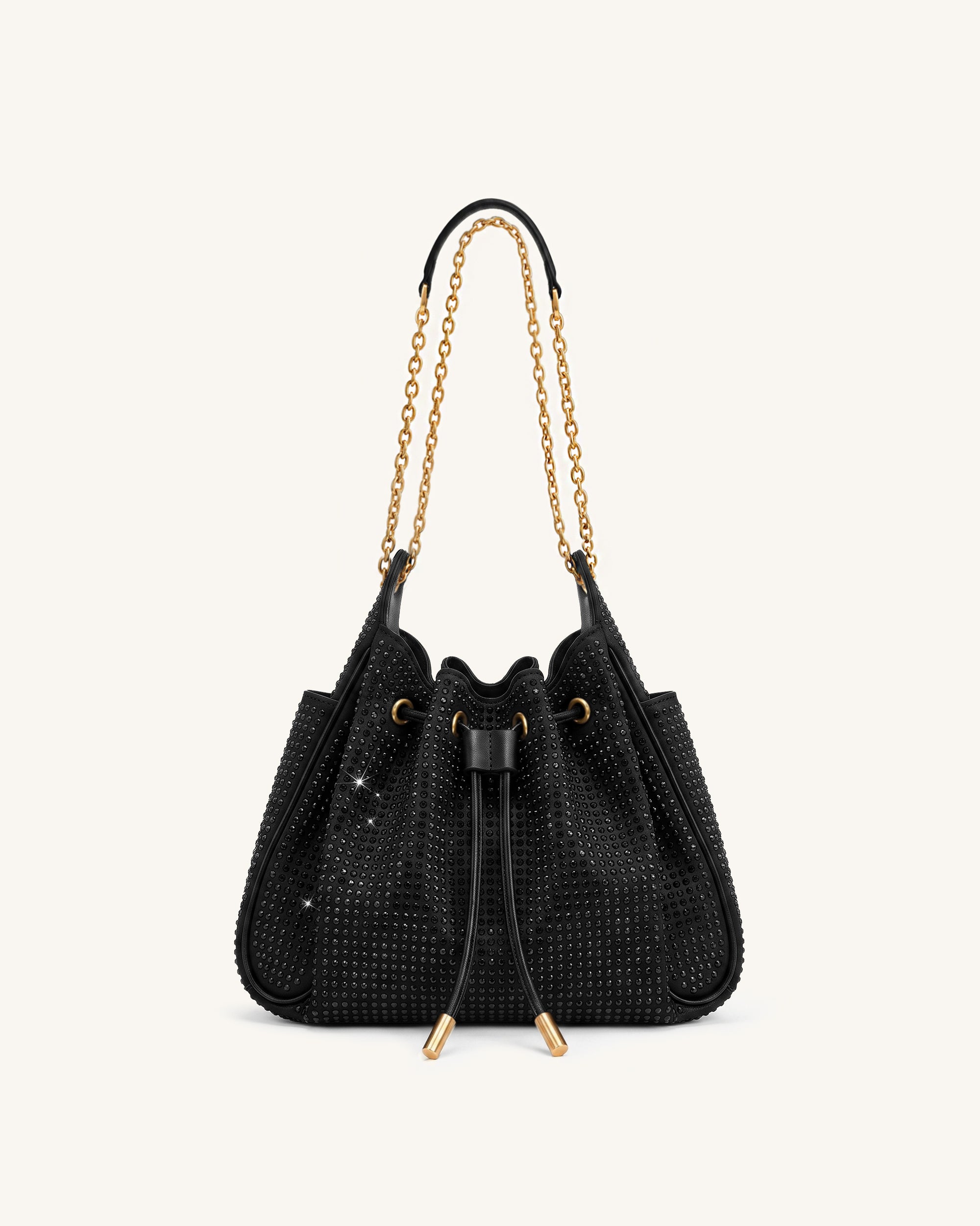Rowan Small Artificial Crystal Chain Bucket Bag - Black