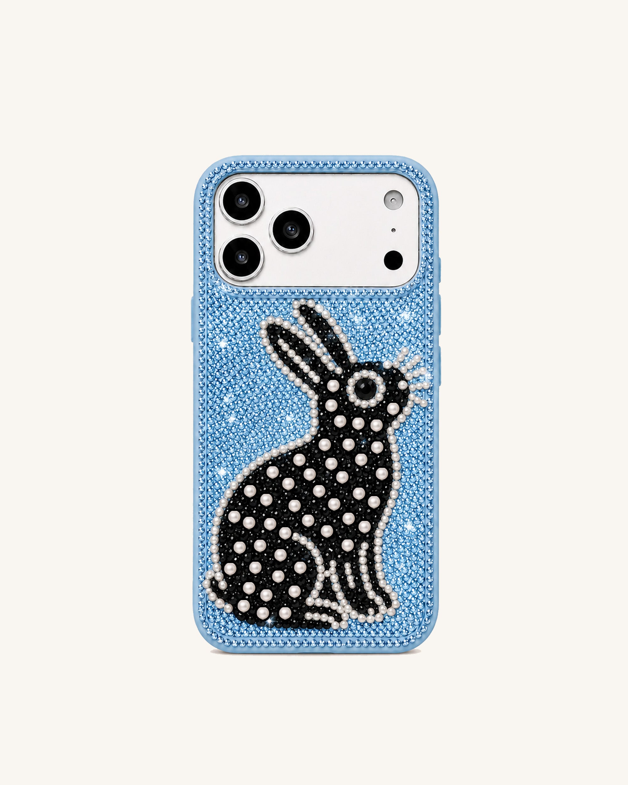 Pearl Rabbit Artificial Crystal Phone Case - Sky Blue