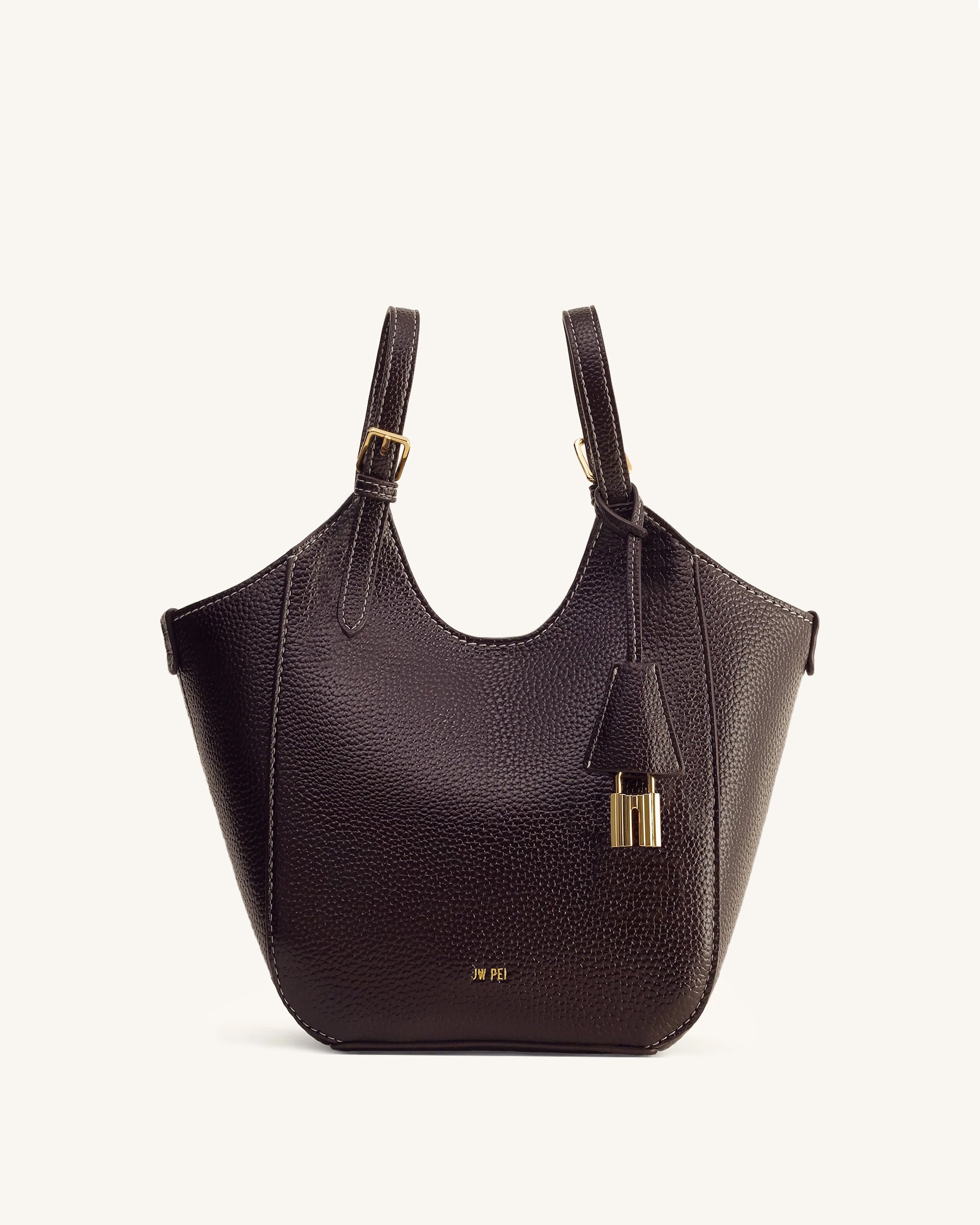 Ines Medium Padlock Tote Bag - Dark Brown