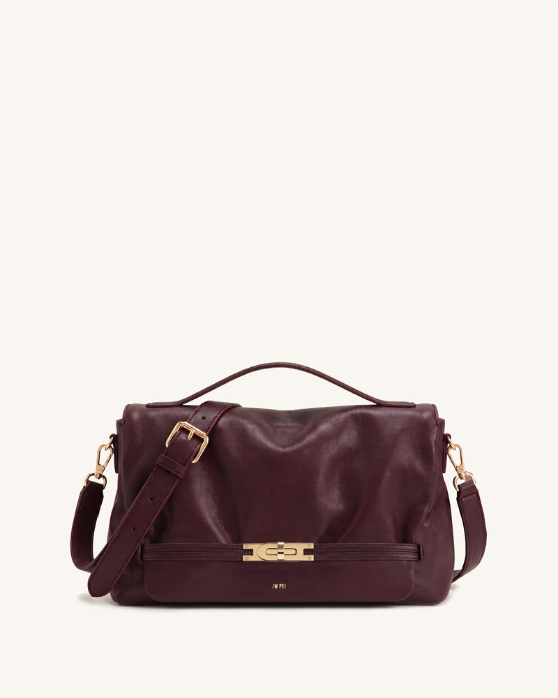Bria Buckle Accent Soft Flap Satchel Bag – Deep Burgundy