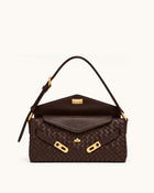 Rhea Woven Envelope Shoulder Bag - Dark Brown