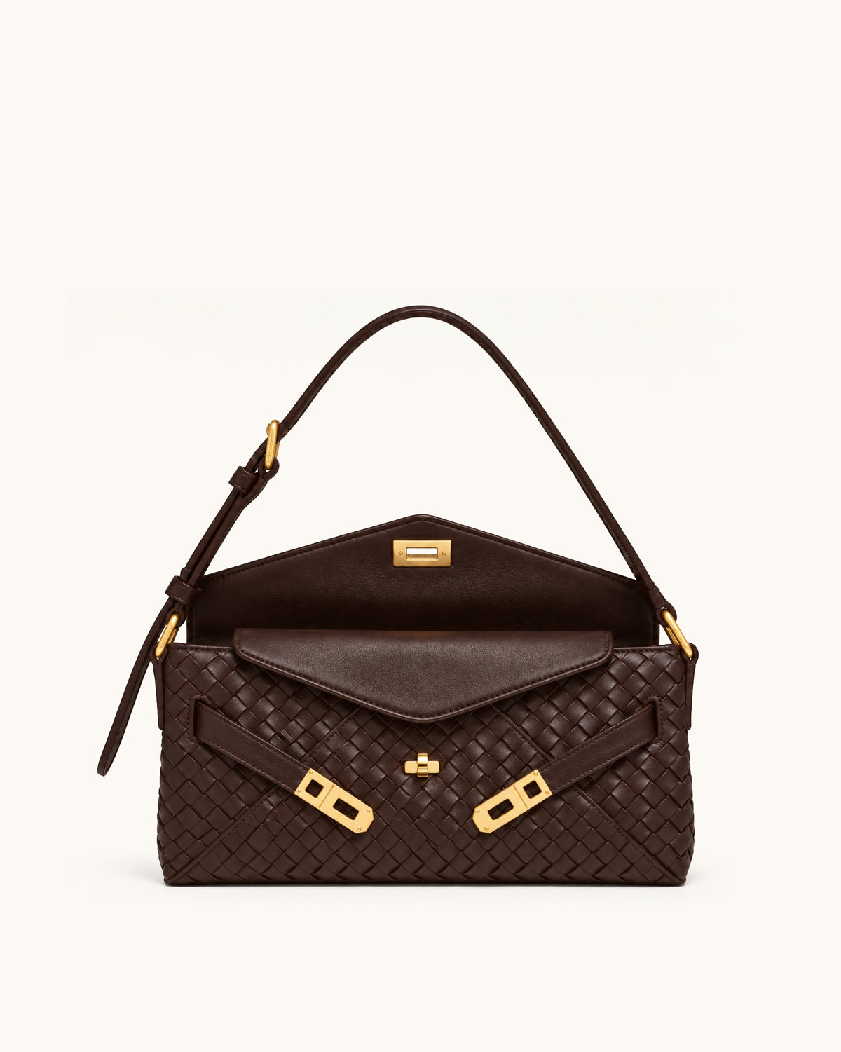 Rhea Woven Envelope Shoulder Bag - Dark Brown
