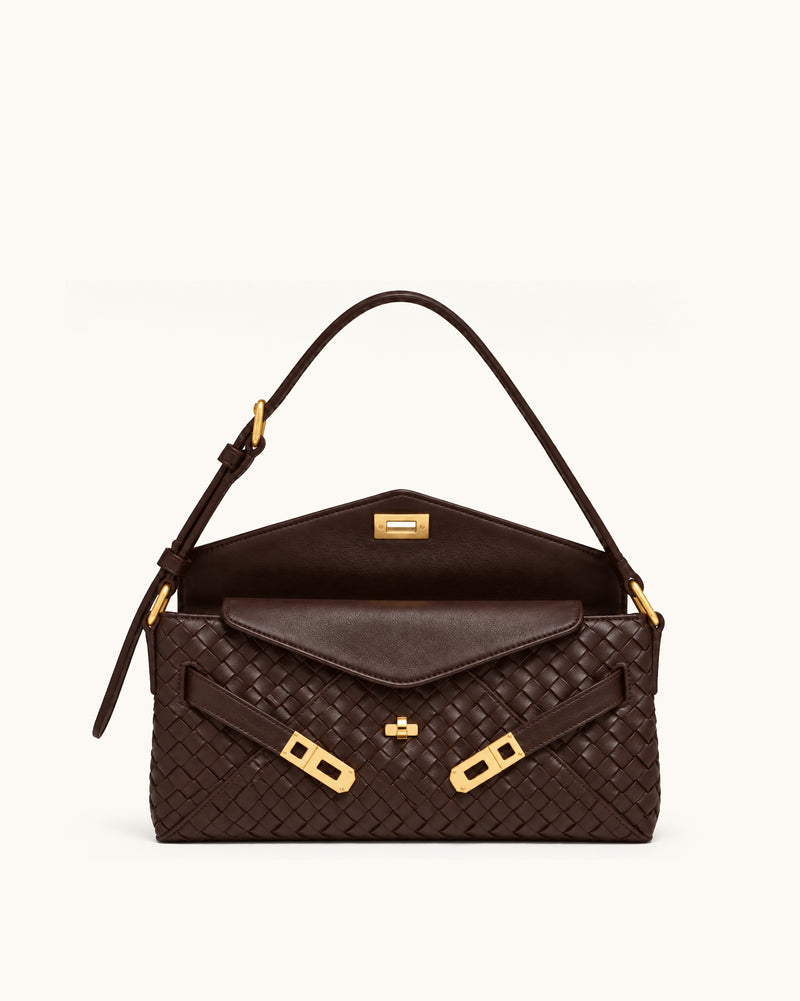 Rhea Woven Envelope Shoulder Bag - Dark Brown