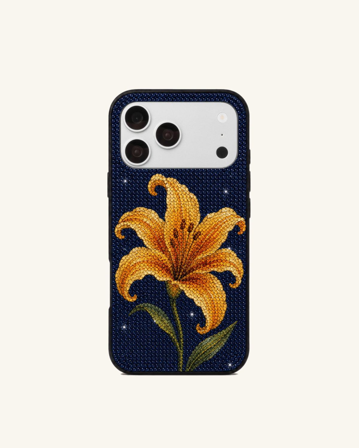 Yellow Lily Artificial Crystal Phone Case – Blue