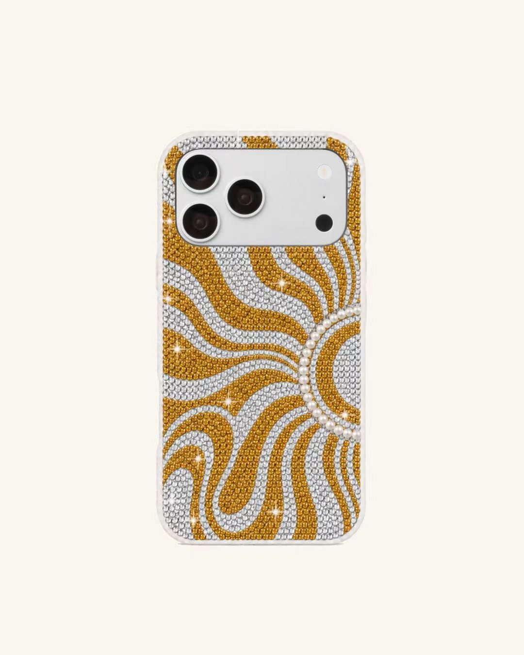 Abstract Swirl Artificial Crystal Phone Case – Gold & White