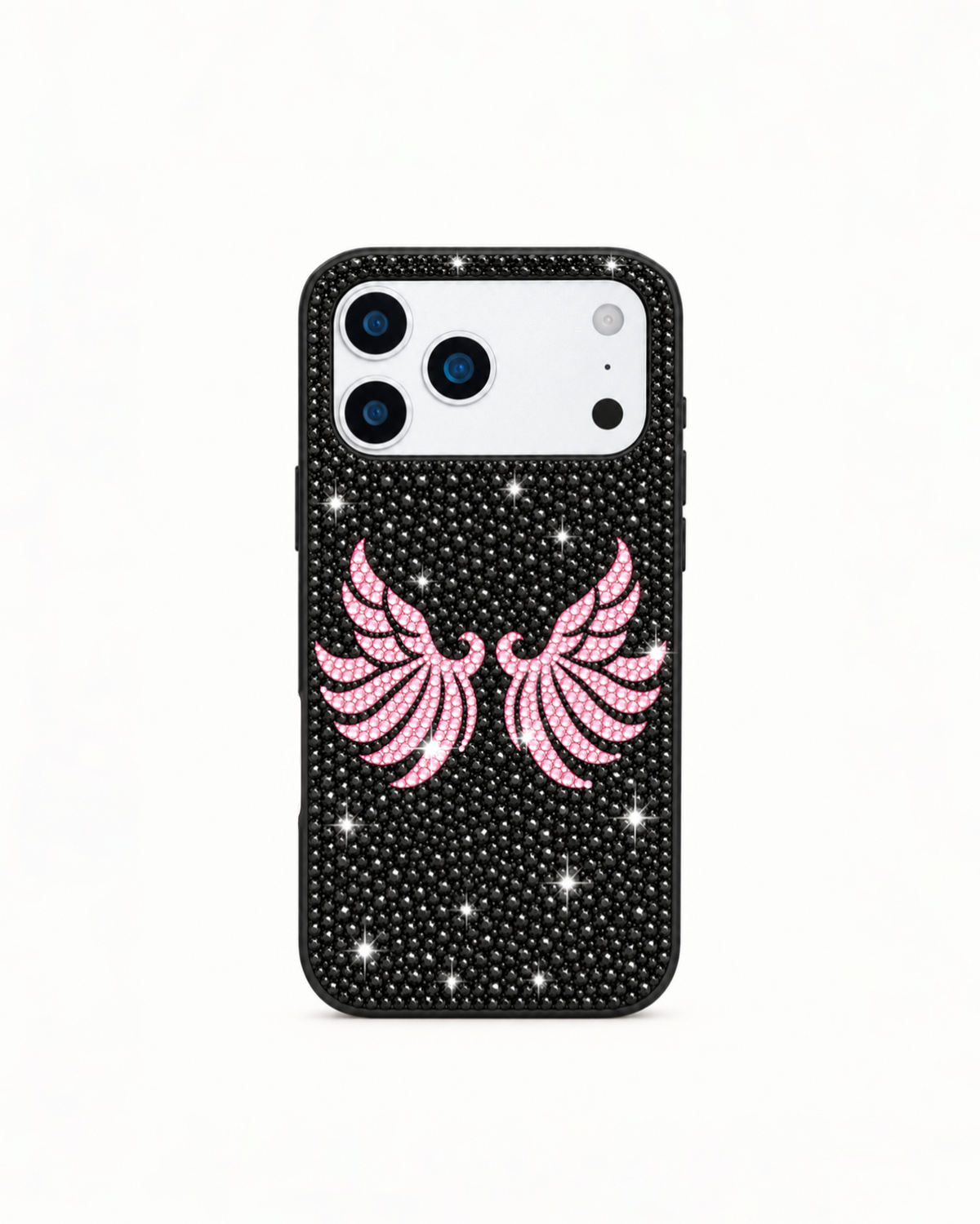 Pink Artificial Crystal Wings Phone Case – Black