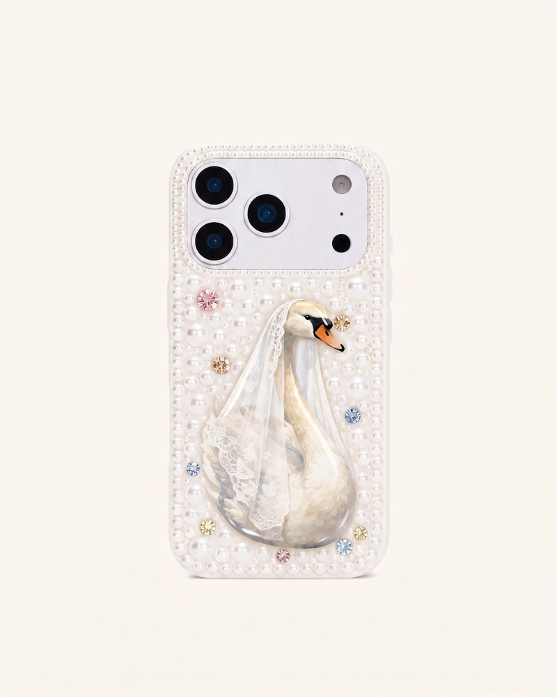 Bridal Swan Pearl Embellished Phone Case – White