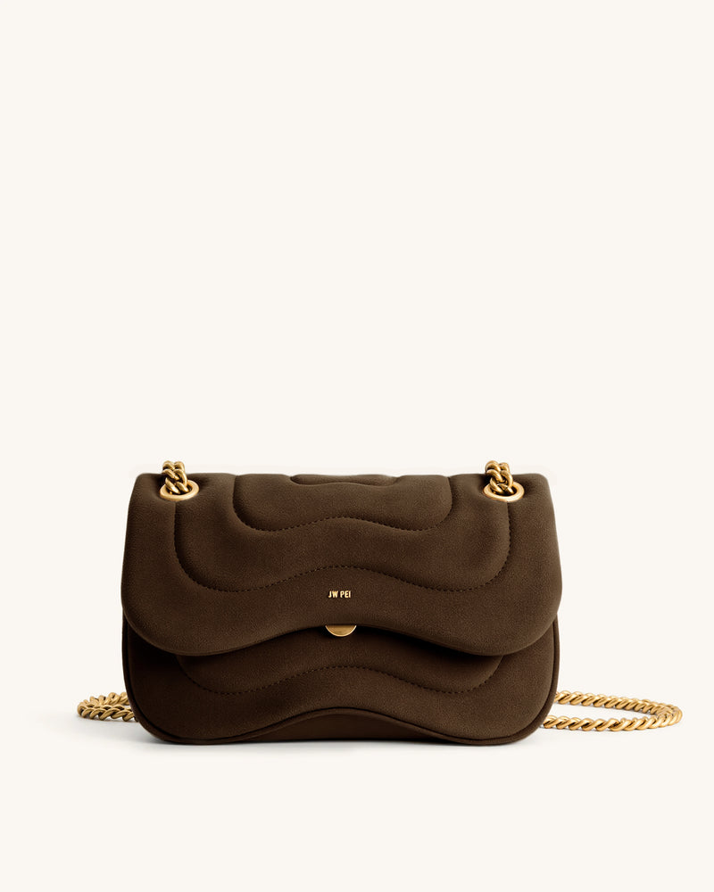 Tina Faux Suede Quilted Chain Crossbody - Dark Brown
