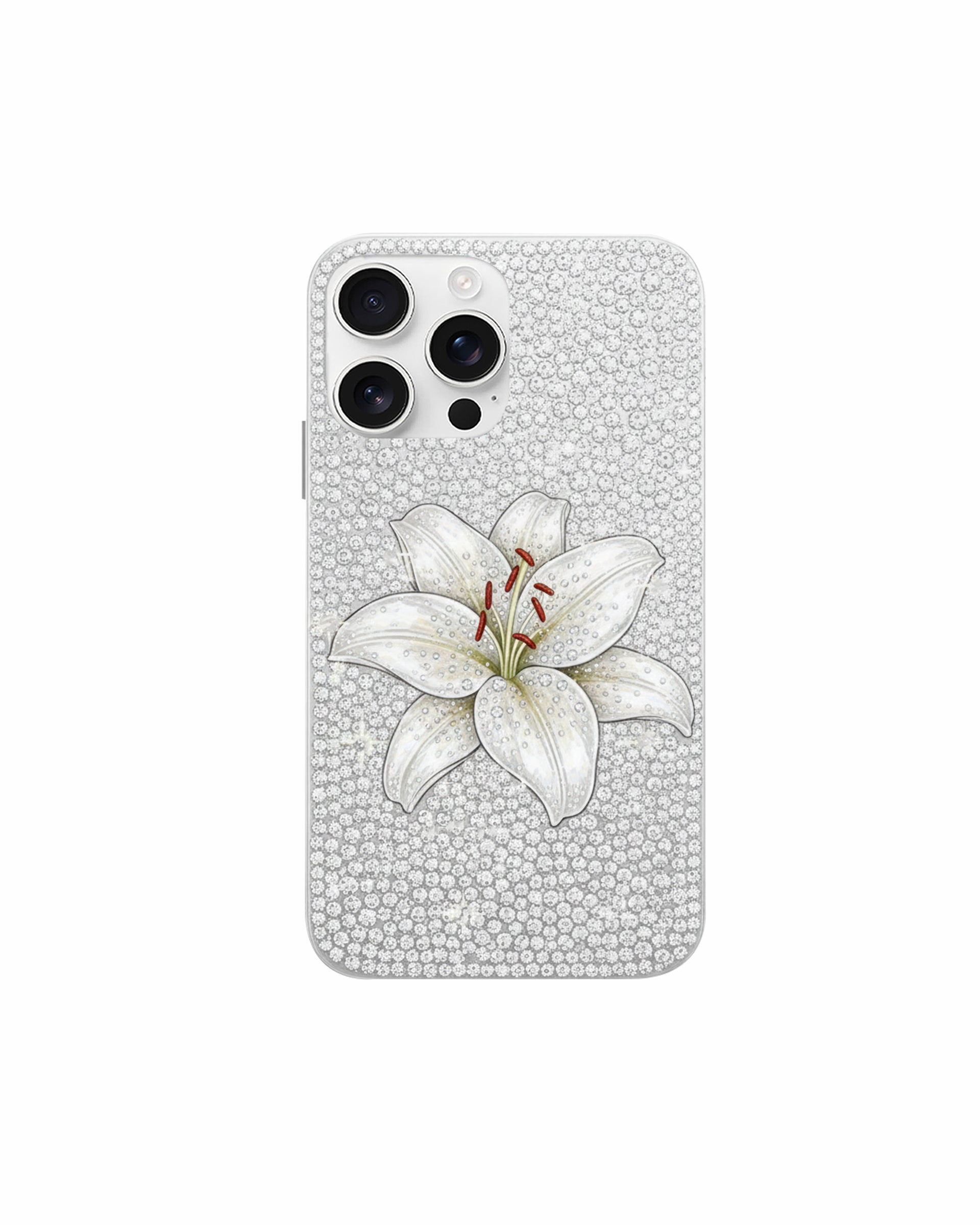 White Lily Artificial Crystal Phone Case – White