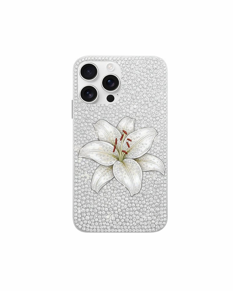 White Lily Artificial Crystal Phone Case – White