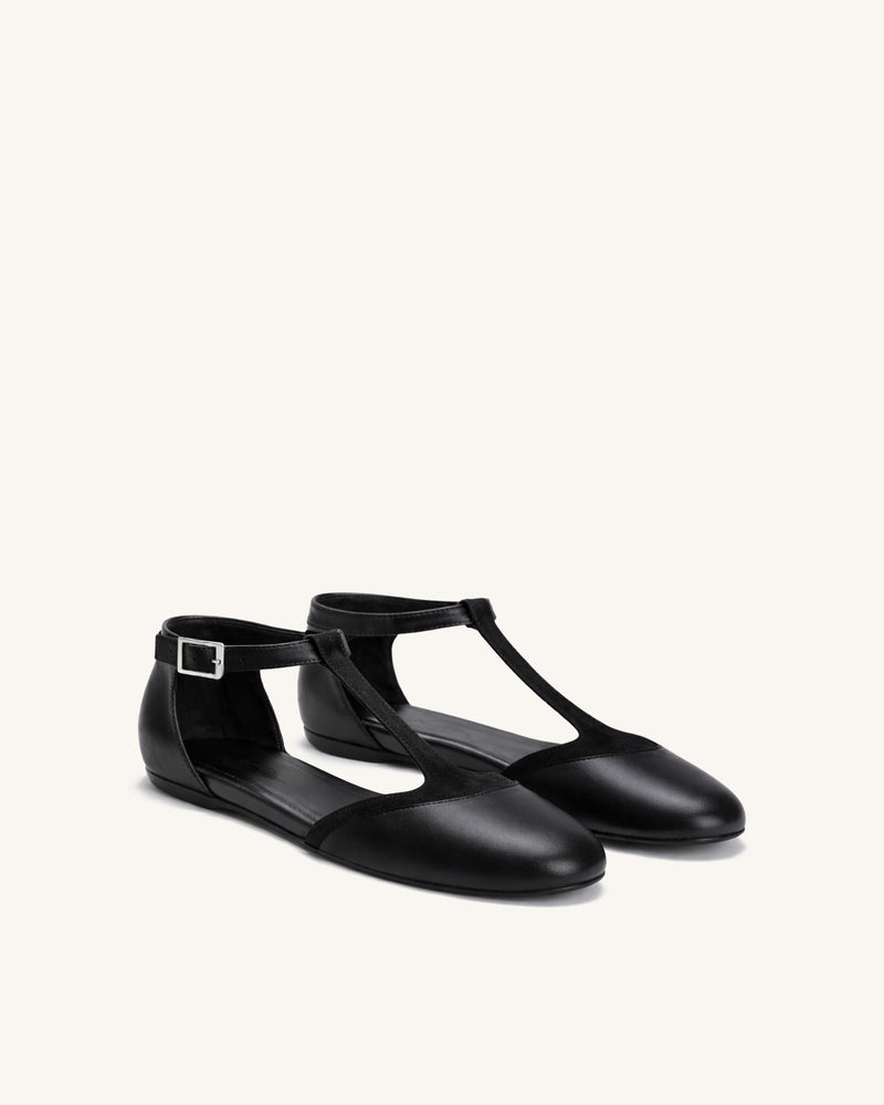 Julia T-Strap Flats – Black