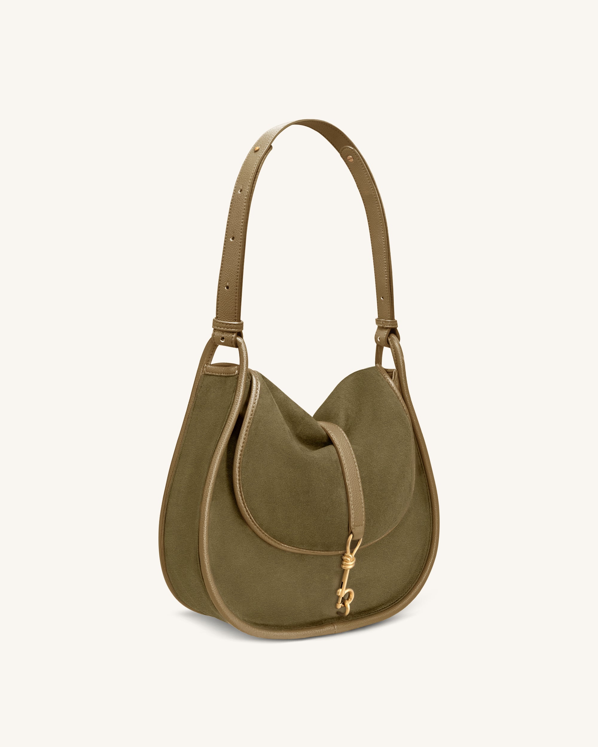 Arla Small Faux Suede Hobo Bag - Olive Green