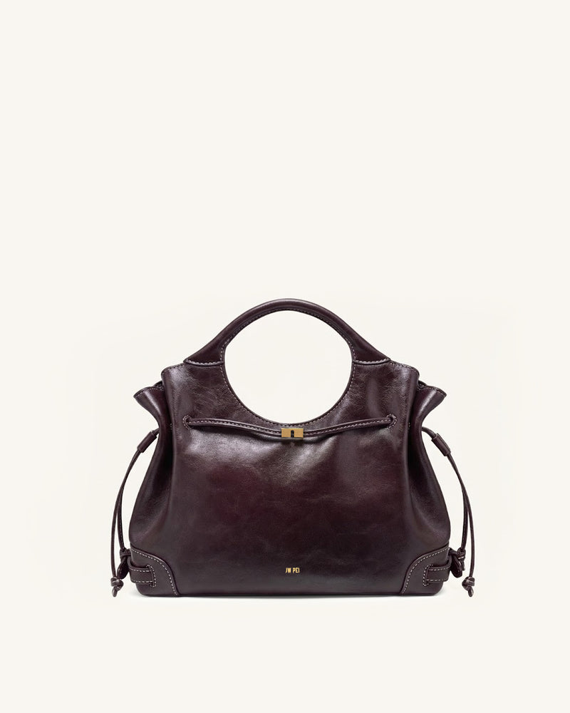 Elara Waxed Vegan Leather Drawstring Tote Bag - Burgundy