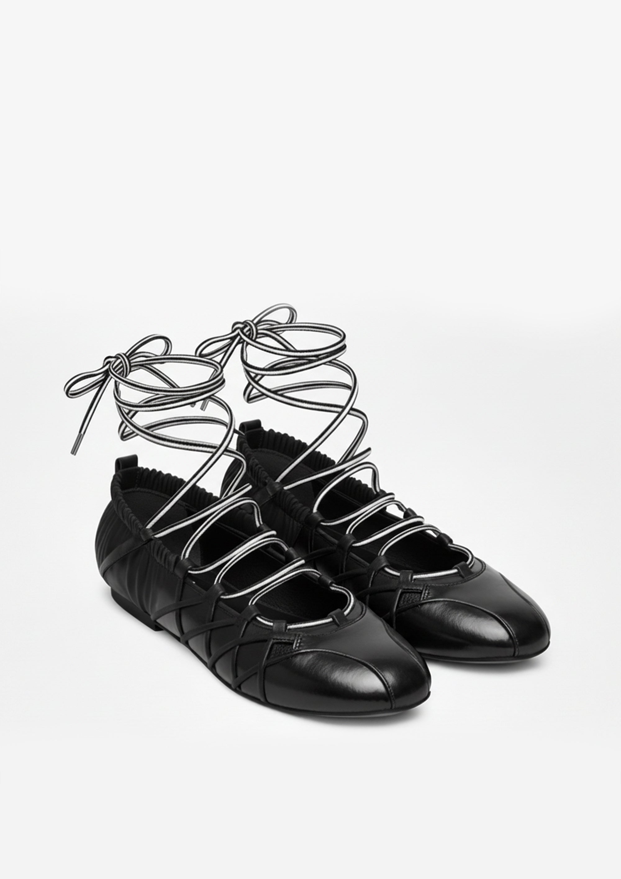 Nina Lace-Up Ballet Flats – Black