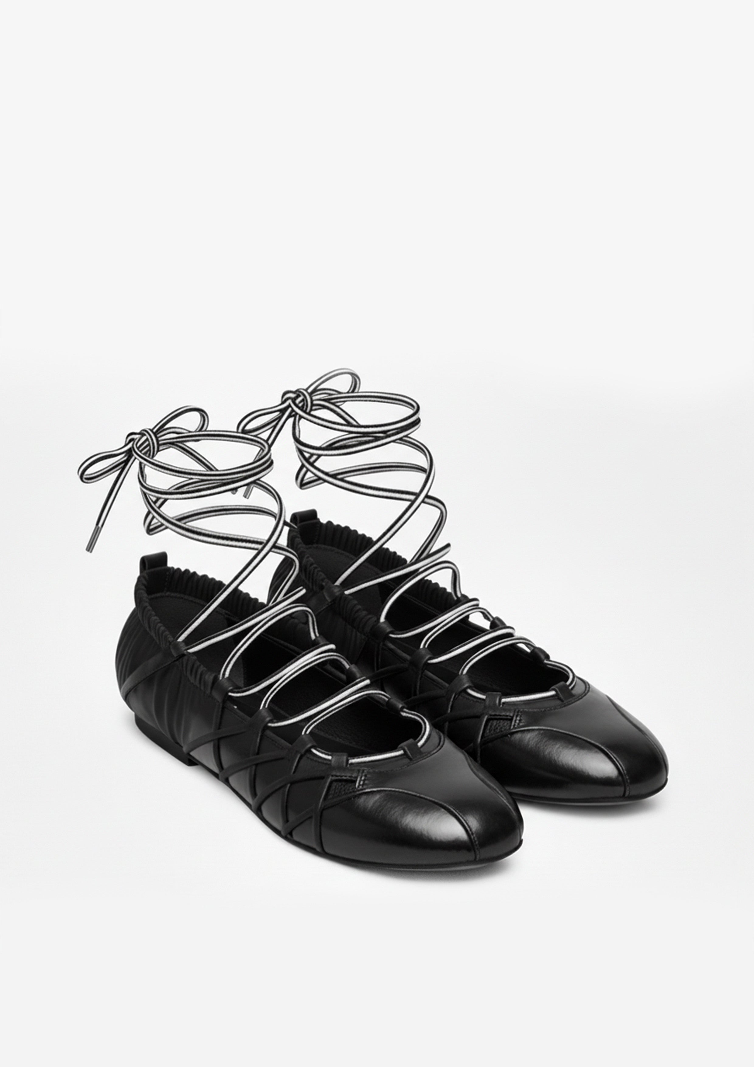 Nina Lace-Up Ballet Flats – Black