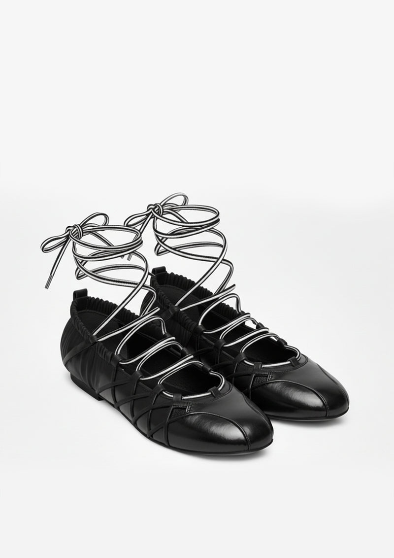Nina Lace-Up Ballet Flats – Black
