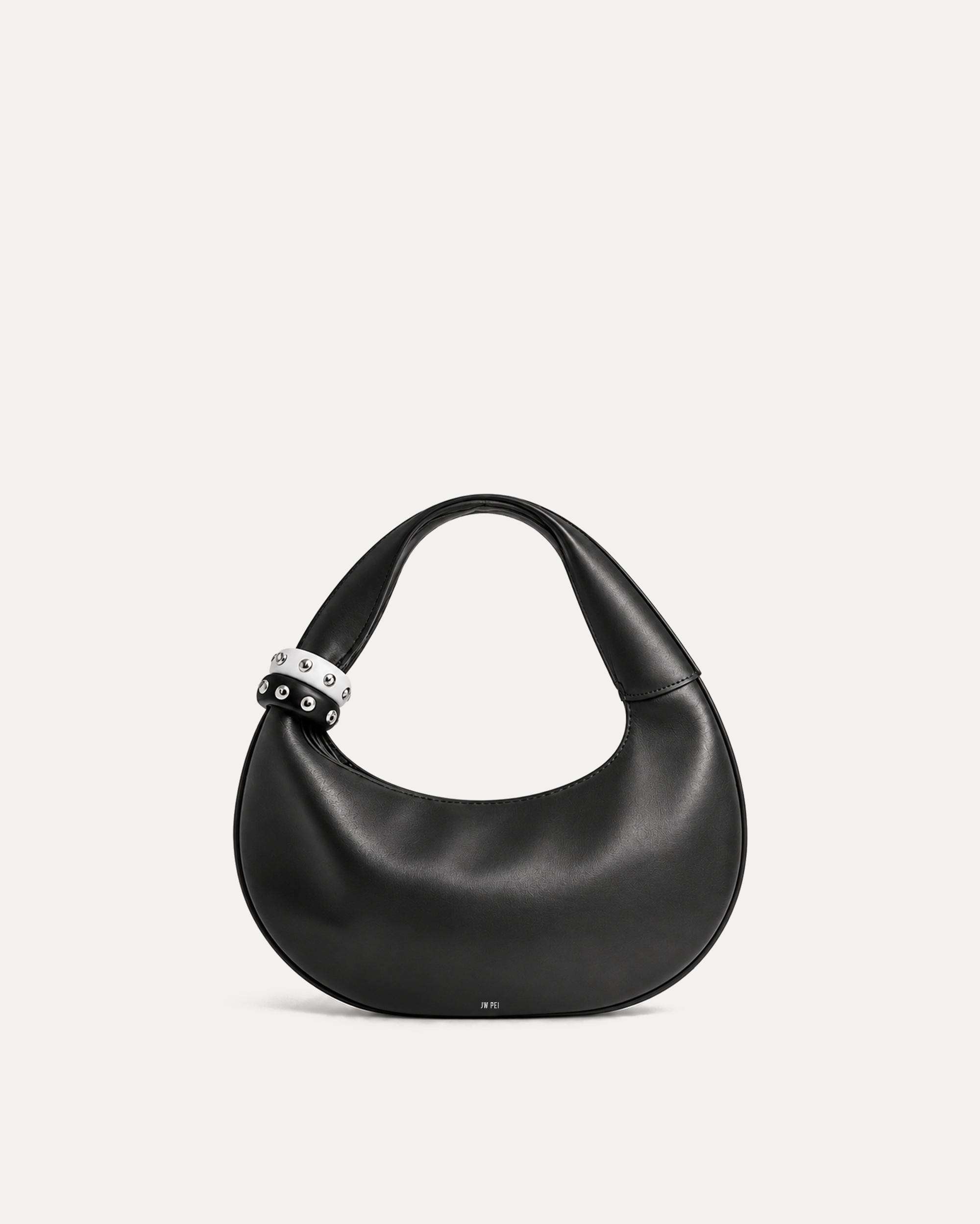 Luna Studded Crescent Hobo Bag - Black