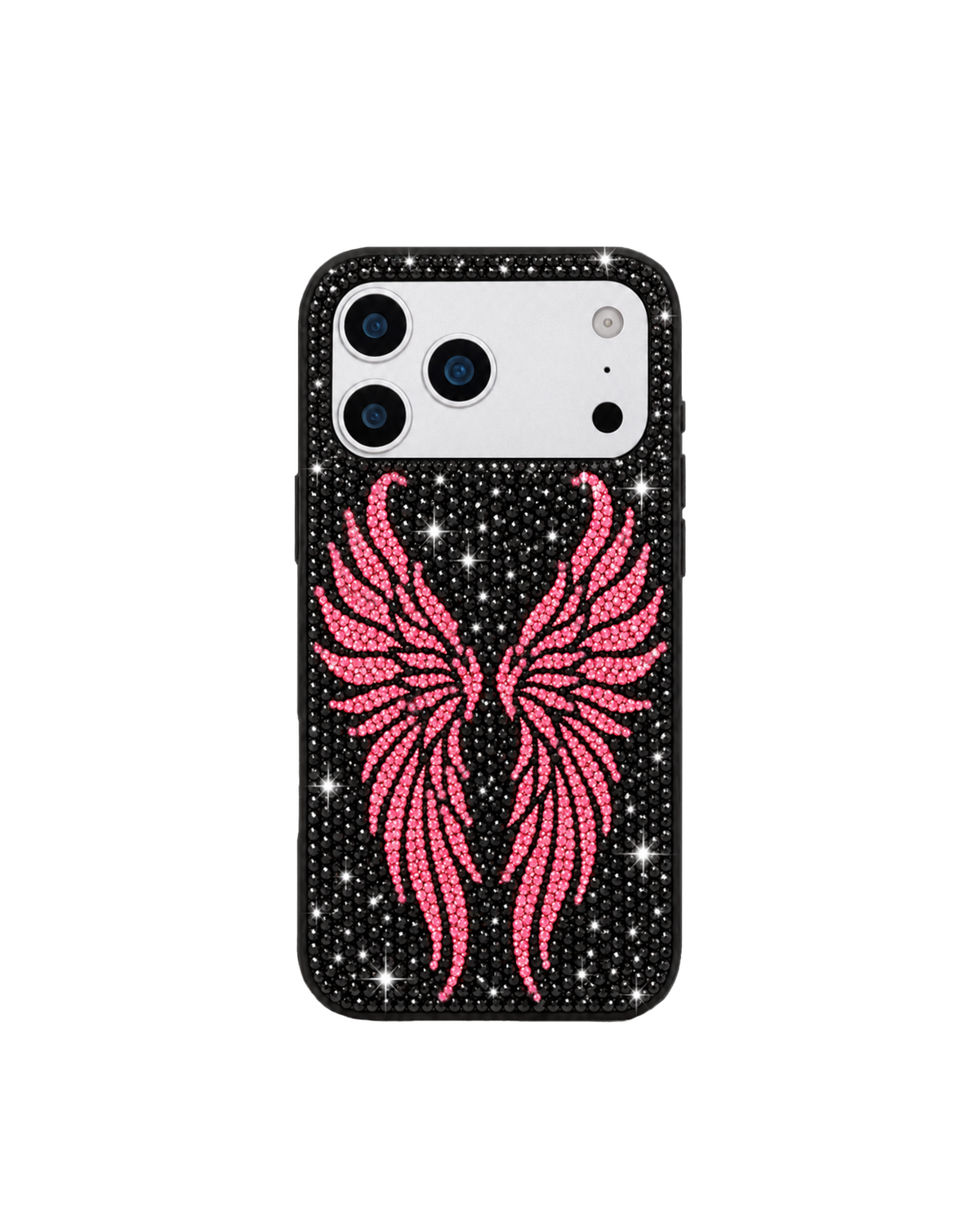 Pink Rhinestone Angel Wings Phone Case – Black