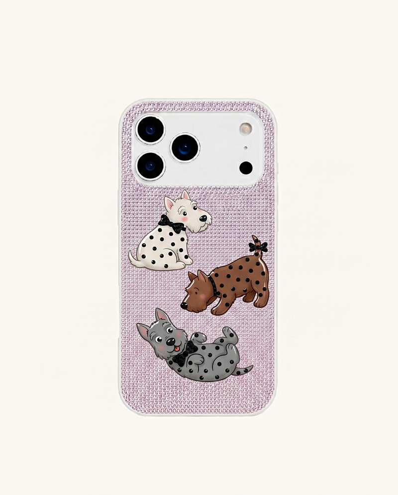 Dog Cartoon Glitter Phone Case – Pink