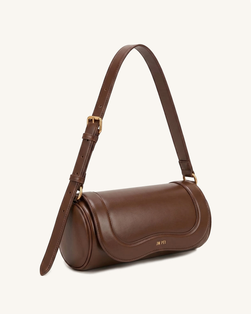Joy East-West Flap Barrel Shoulder Bag - Brown