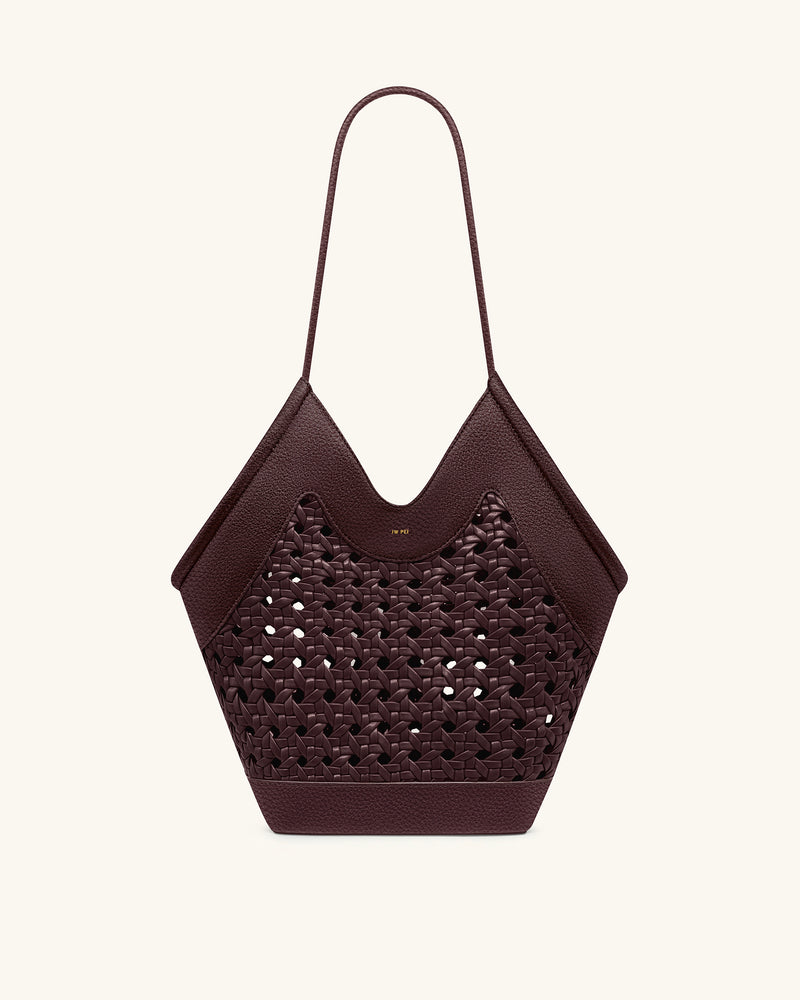 Maribel Woven Panel Tote Bag - Burgundy