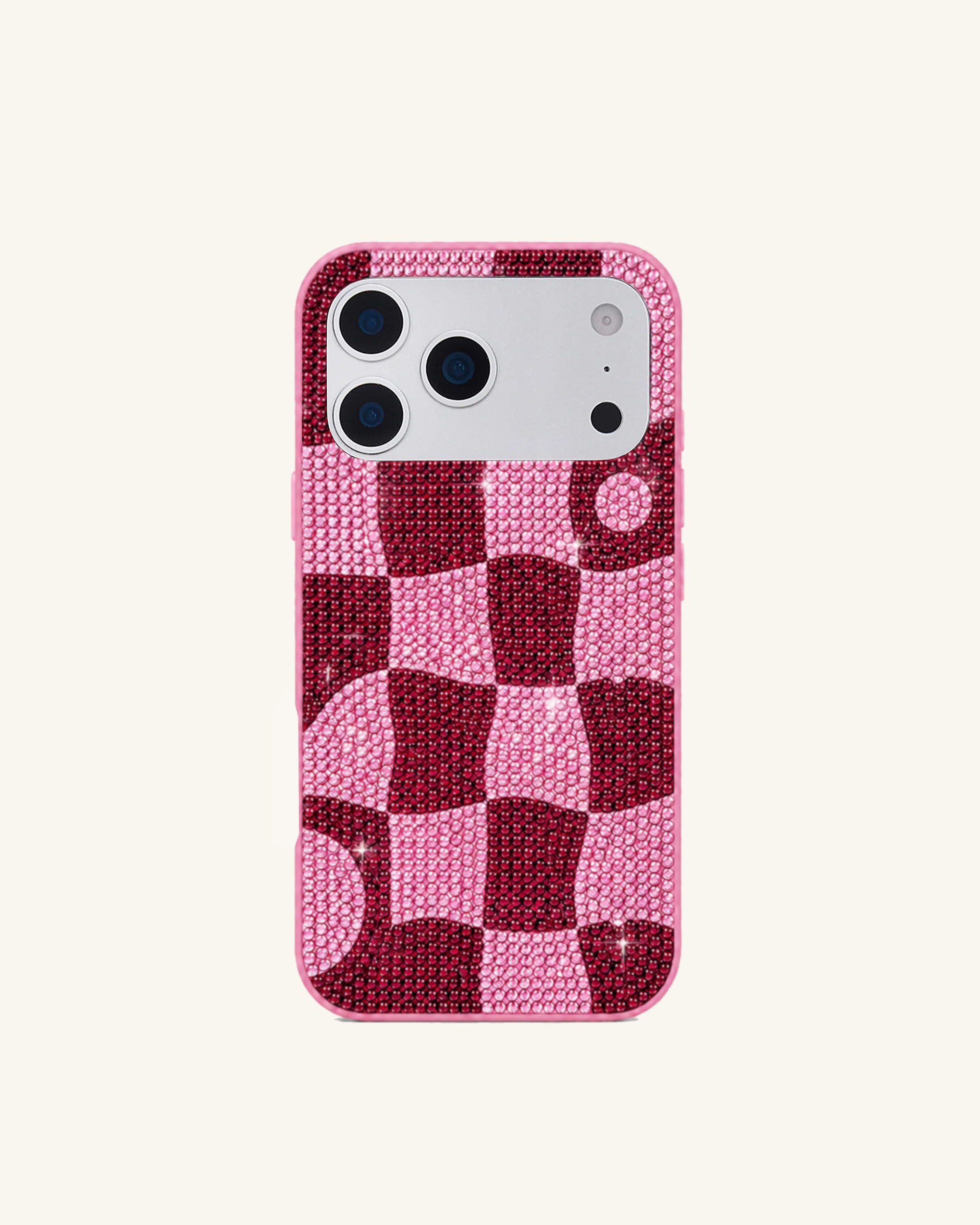 Checkered Rhinestone Phone Case – Pink