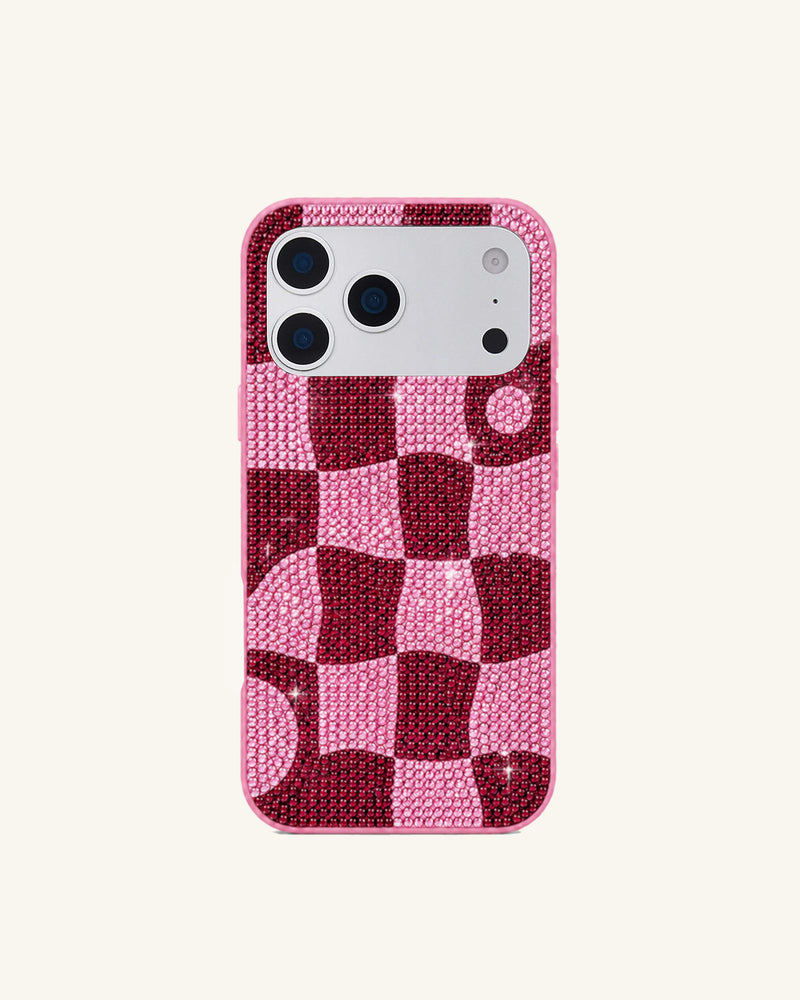 Checkered Rhinestone Phone Case – Pink