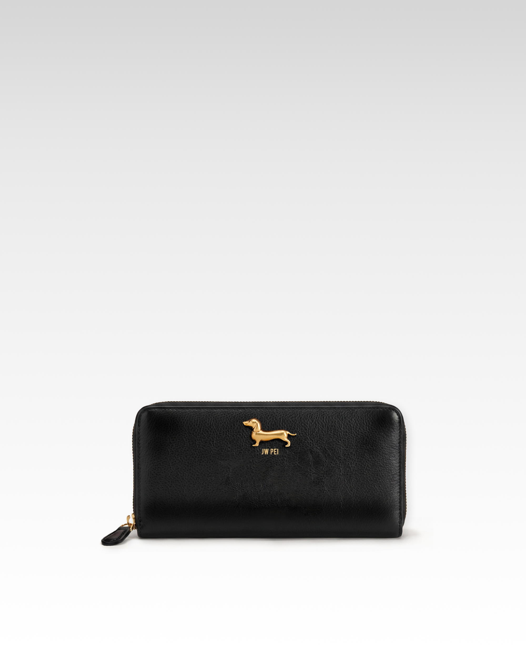 Maeve Dachshund Emblem Zip-Around Wallet - Black
