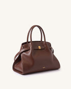Hana Structured Belted Top Handle Bag - Dark Brown