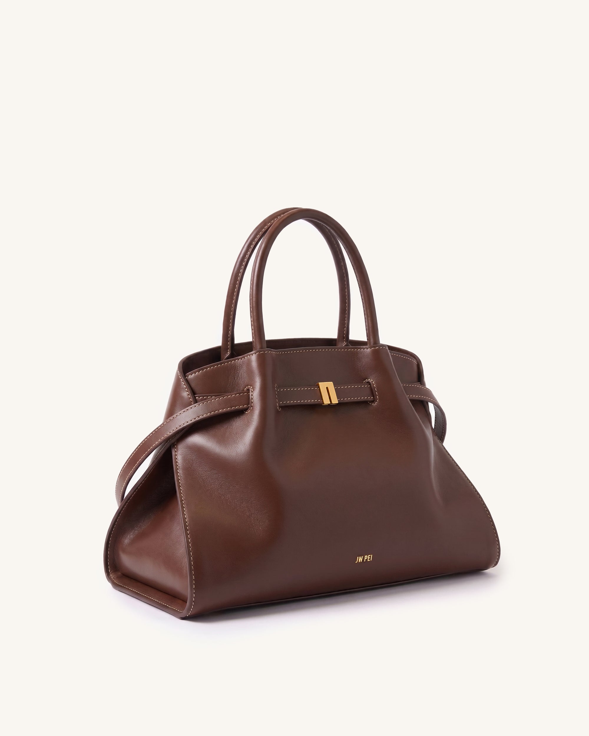 Hana Structured Belted Top Handle Bag - Dark Brown