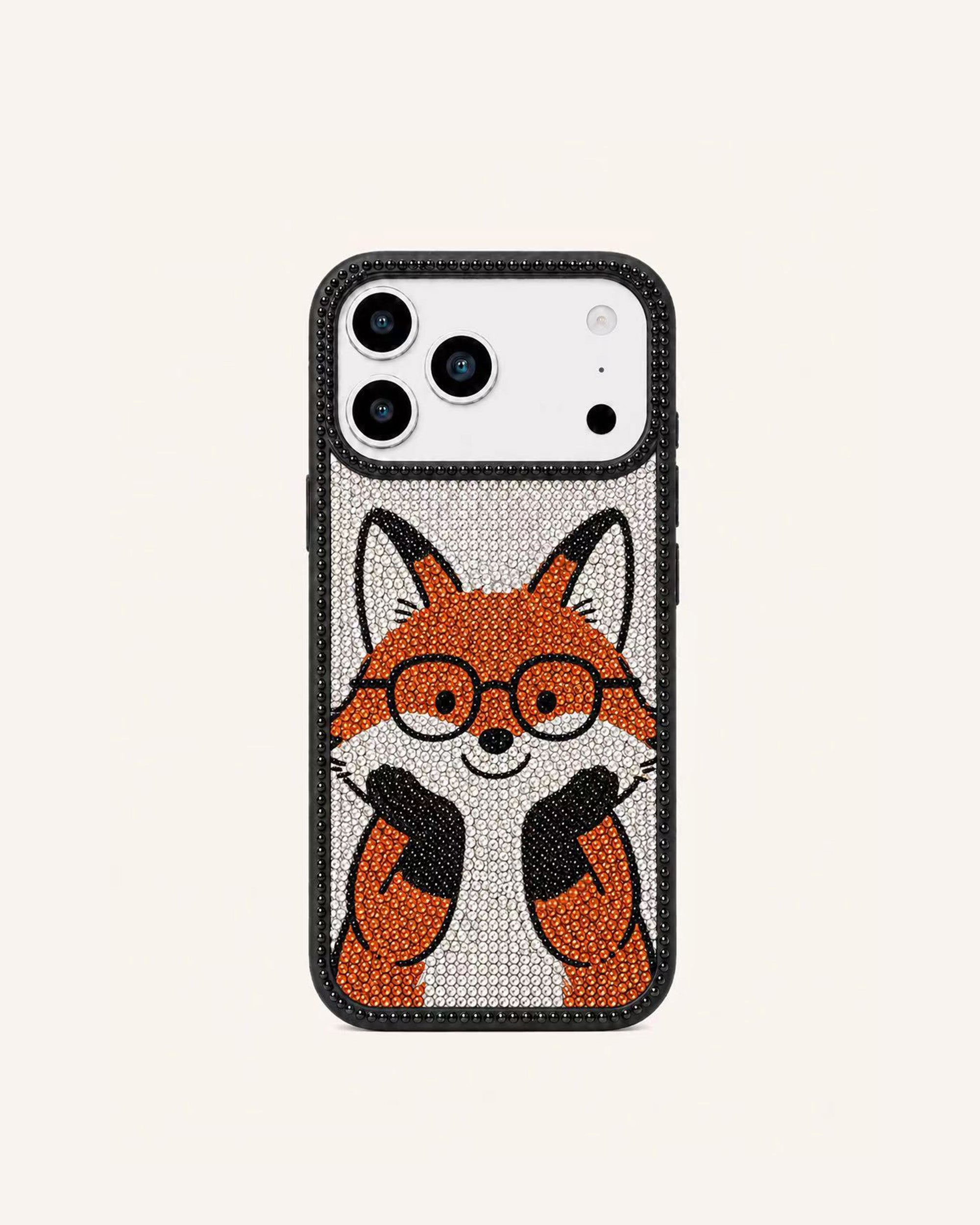 Smart Fox Artificial Crystal Phone Case - Black