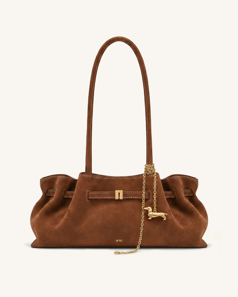 Maeve Dachshund Charm Long Handle Slouchy Bag – Saddle Brown