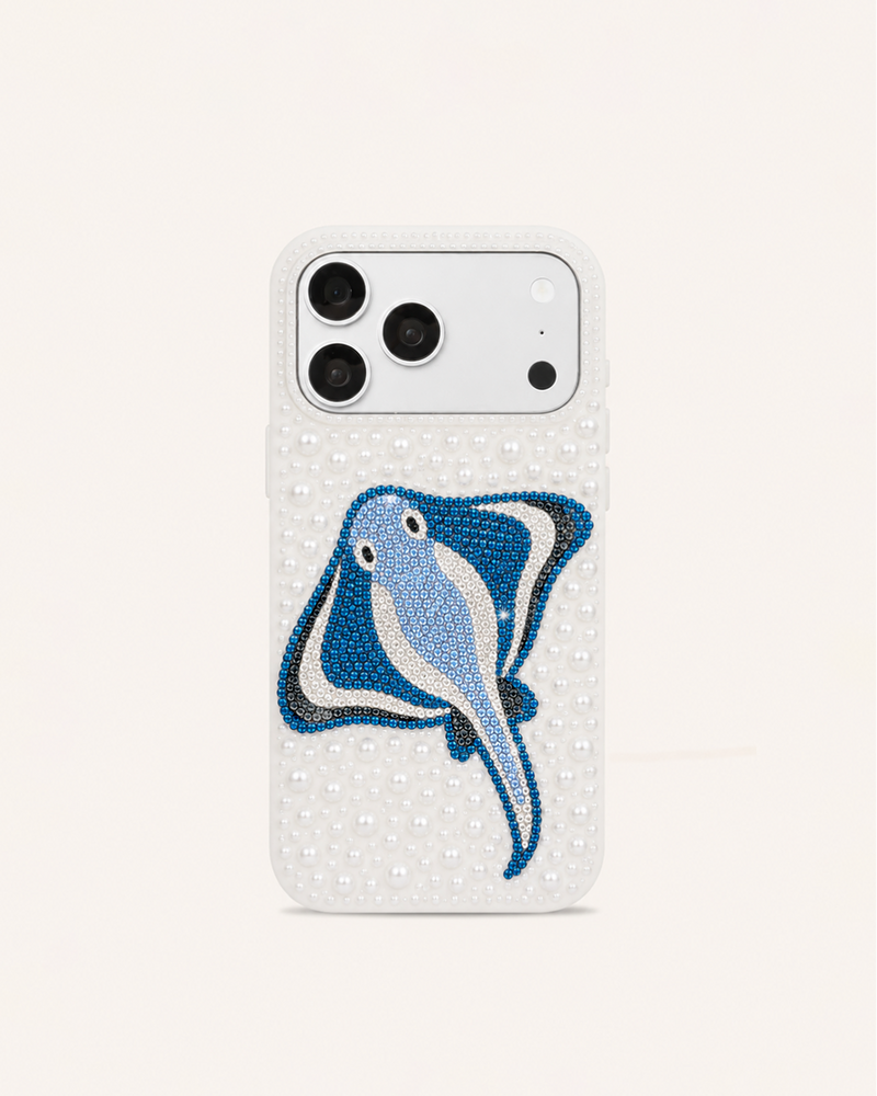 Manta Ray Pearl Artificial Crystal Phone Case – White