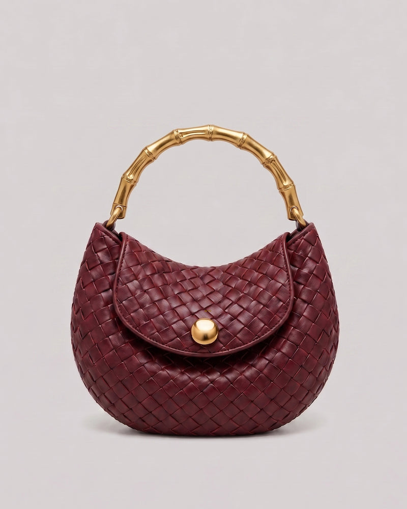 Yara Bamboo Handle Woven Hobo Bag - Burgundy
