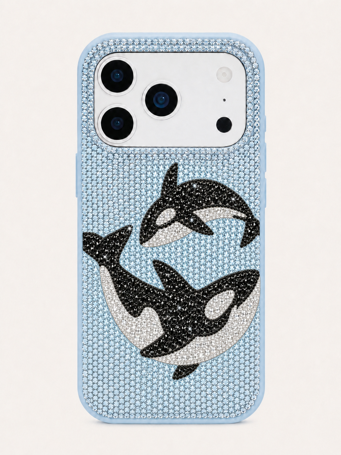 Orca Pair Artificial Crystal Phone Case - Light Blue