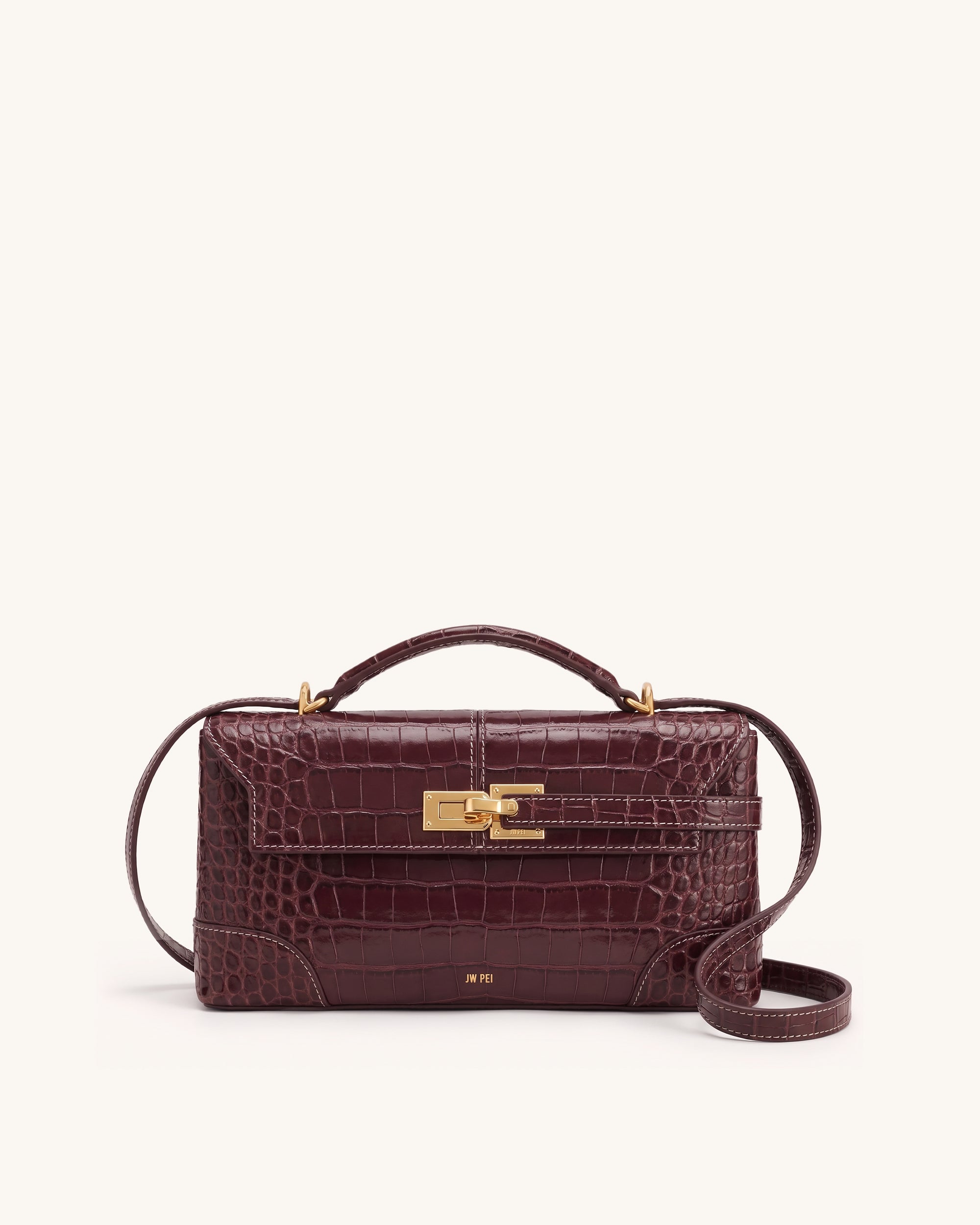 Elise Turn-Lock Top Handle Bag - Burgundy Croc