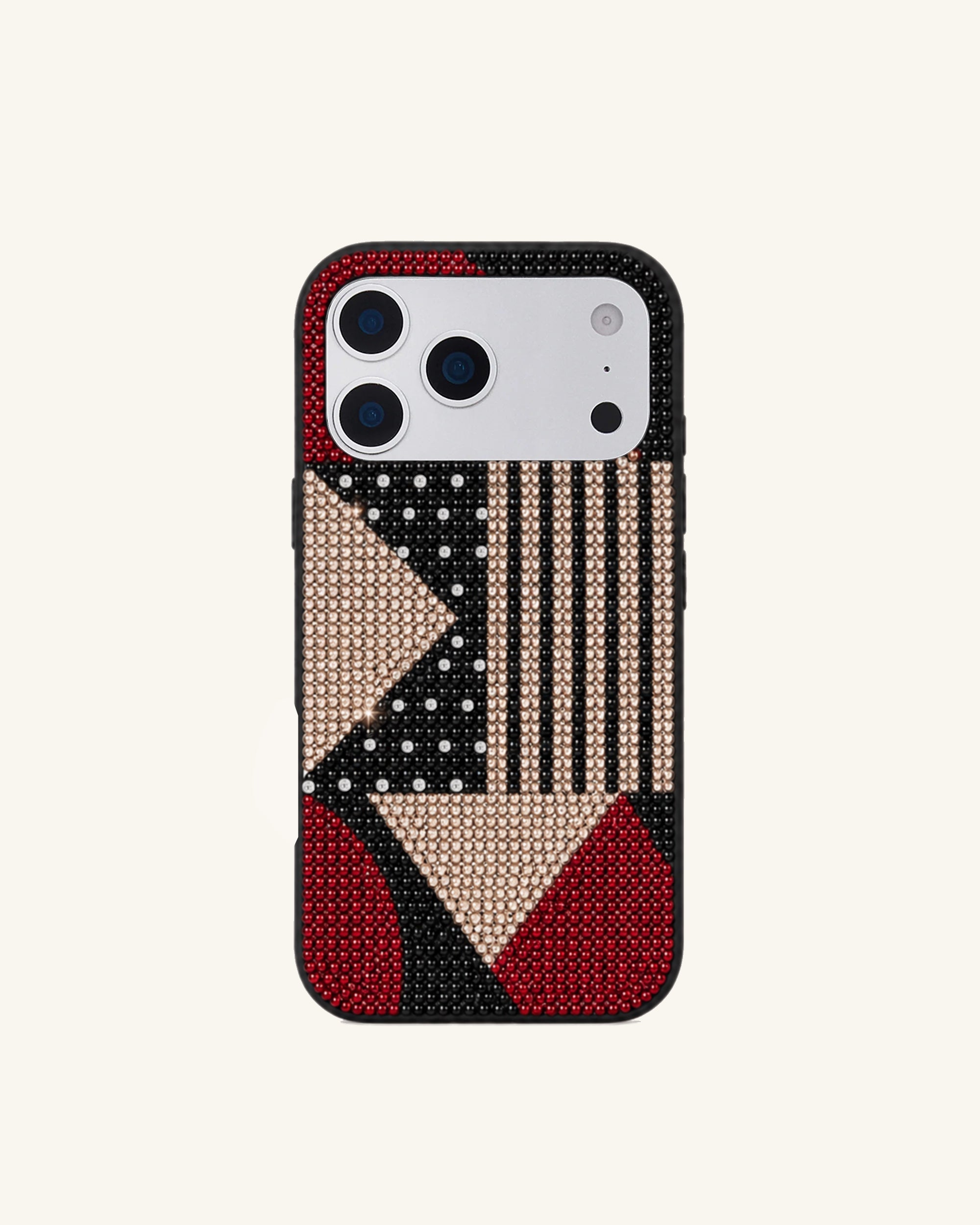 Geometric Patchwork Artificial Crystal Phone Case - Black Red