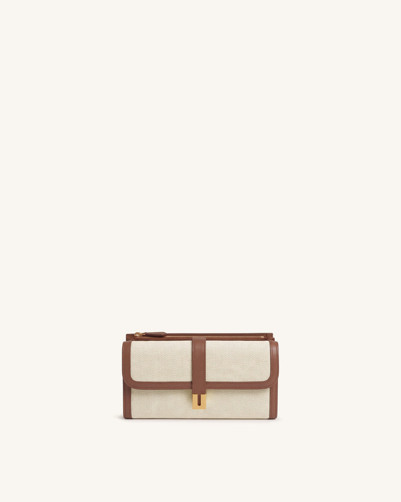 Hana Long Zip Wallet – Brown Canvas