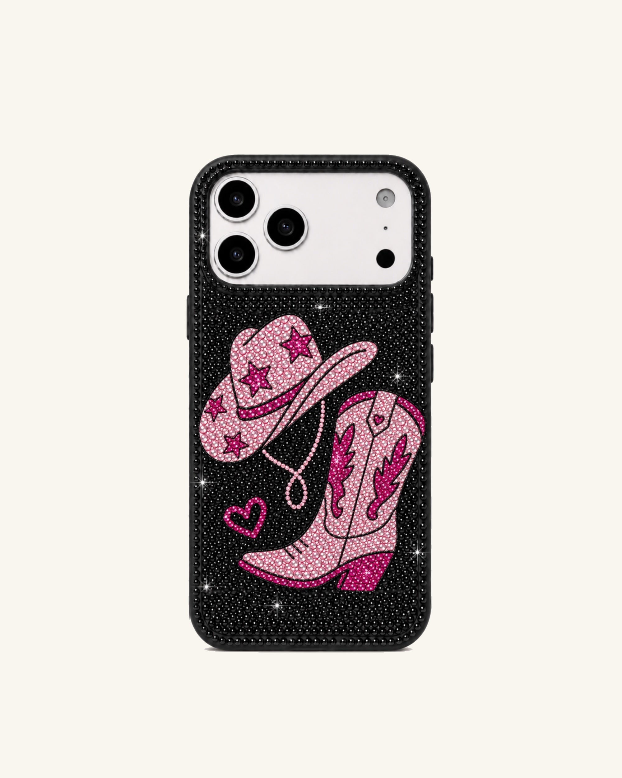 Cowgirl Hat & Boots Artificial Crystal Phone Case - Black