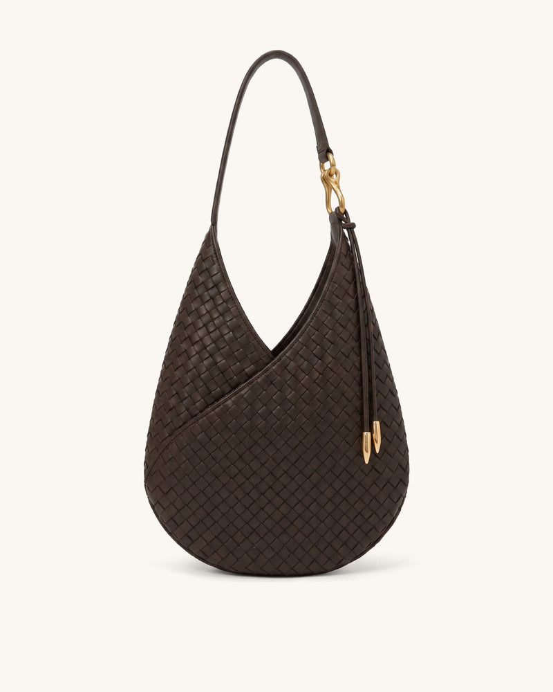 Lorena Woven Hobo Shoulder Bag – Dark Brown