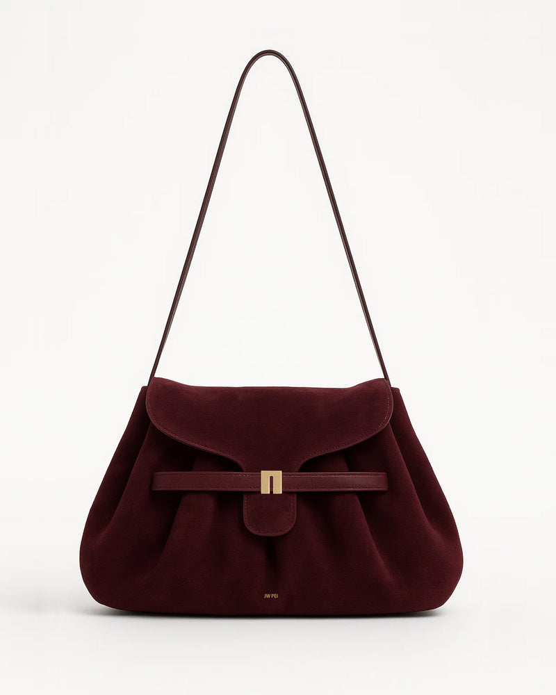 Alyssa Faux Suede Shoulder Bag - Burgundy