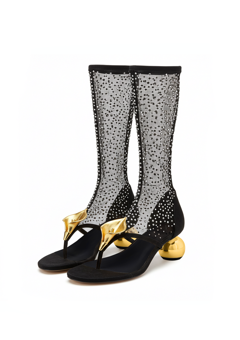 Luna Crystal Mesh Sandals – Black