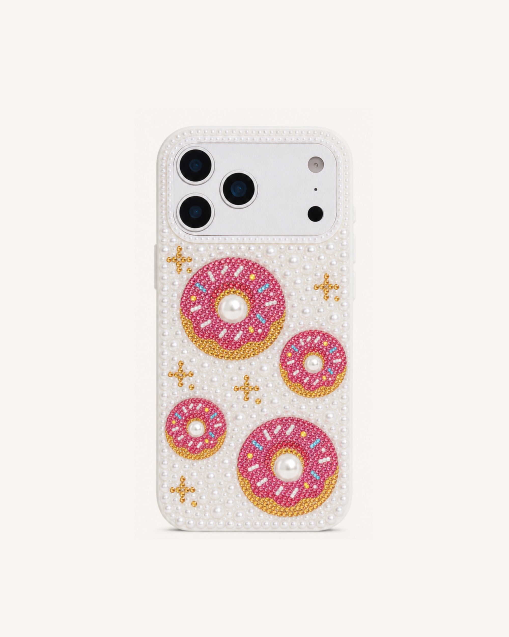 Donut Artificial Crystal Pearl Phone Case - White