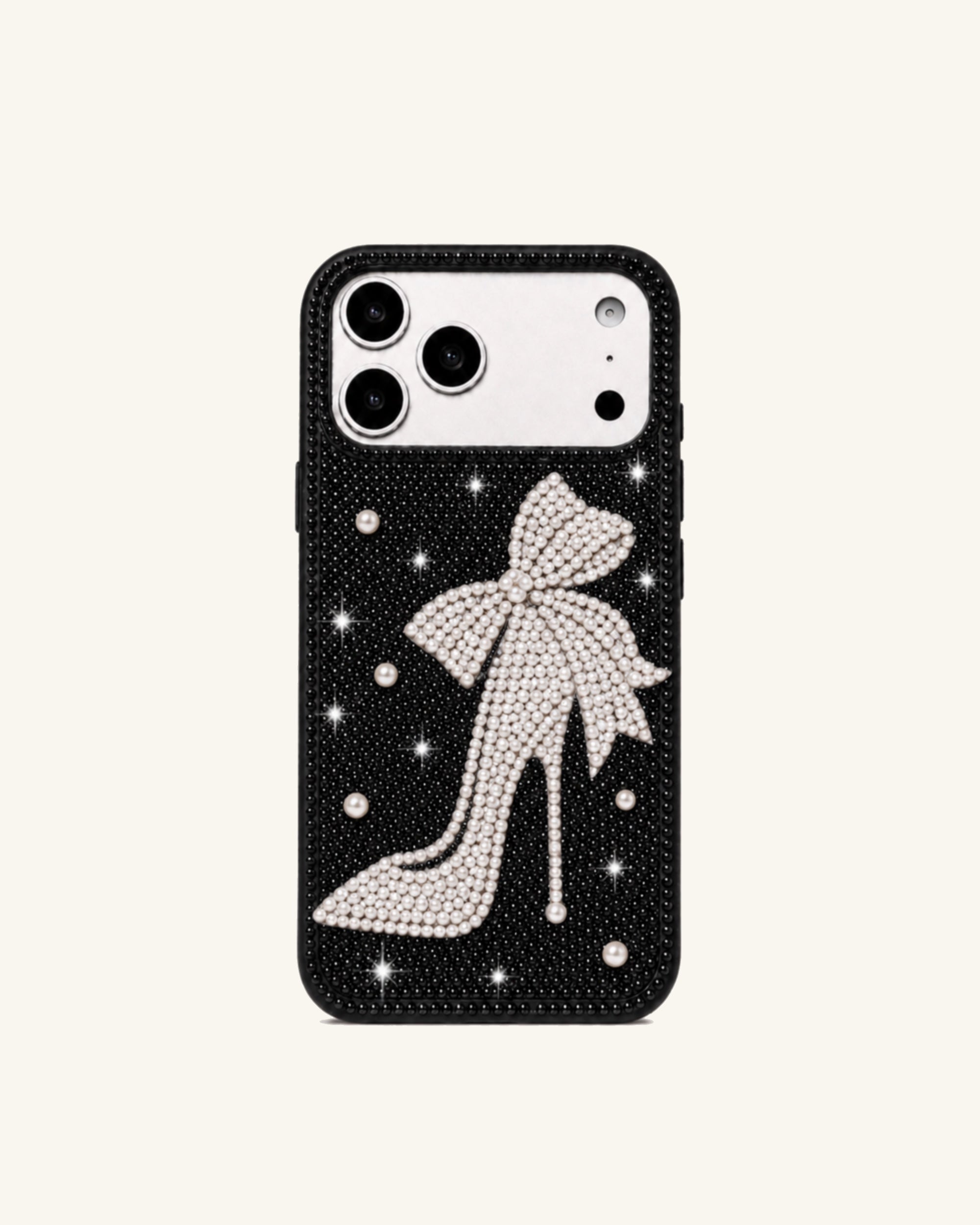 Pearl Bow Heel Artificial Crystal Phone Case - Black