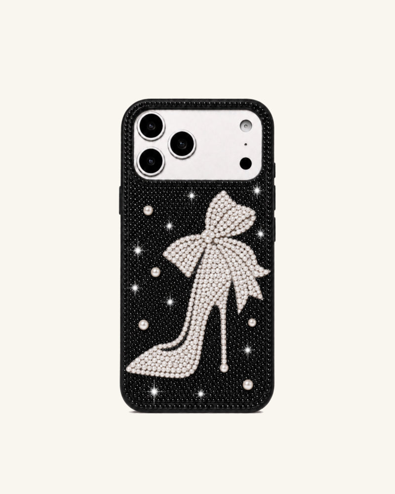 Pearl Bow Heel Artificial Crystal Phone Case - Black
