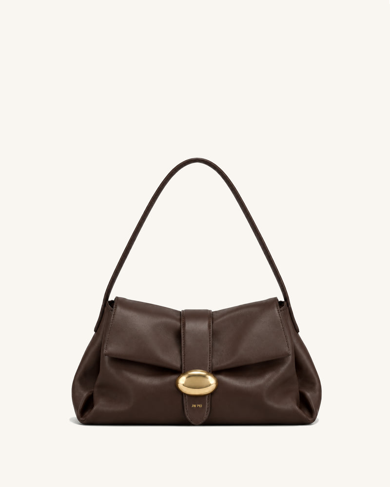 Avery Oval Clasp Flap Shoulder Bag – Dark Brown